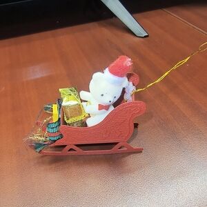 Russ Berrie Vintage Red Metal Sleigh With Teddy Bear And Gifts 1980s Ornament